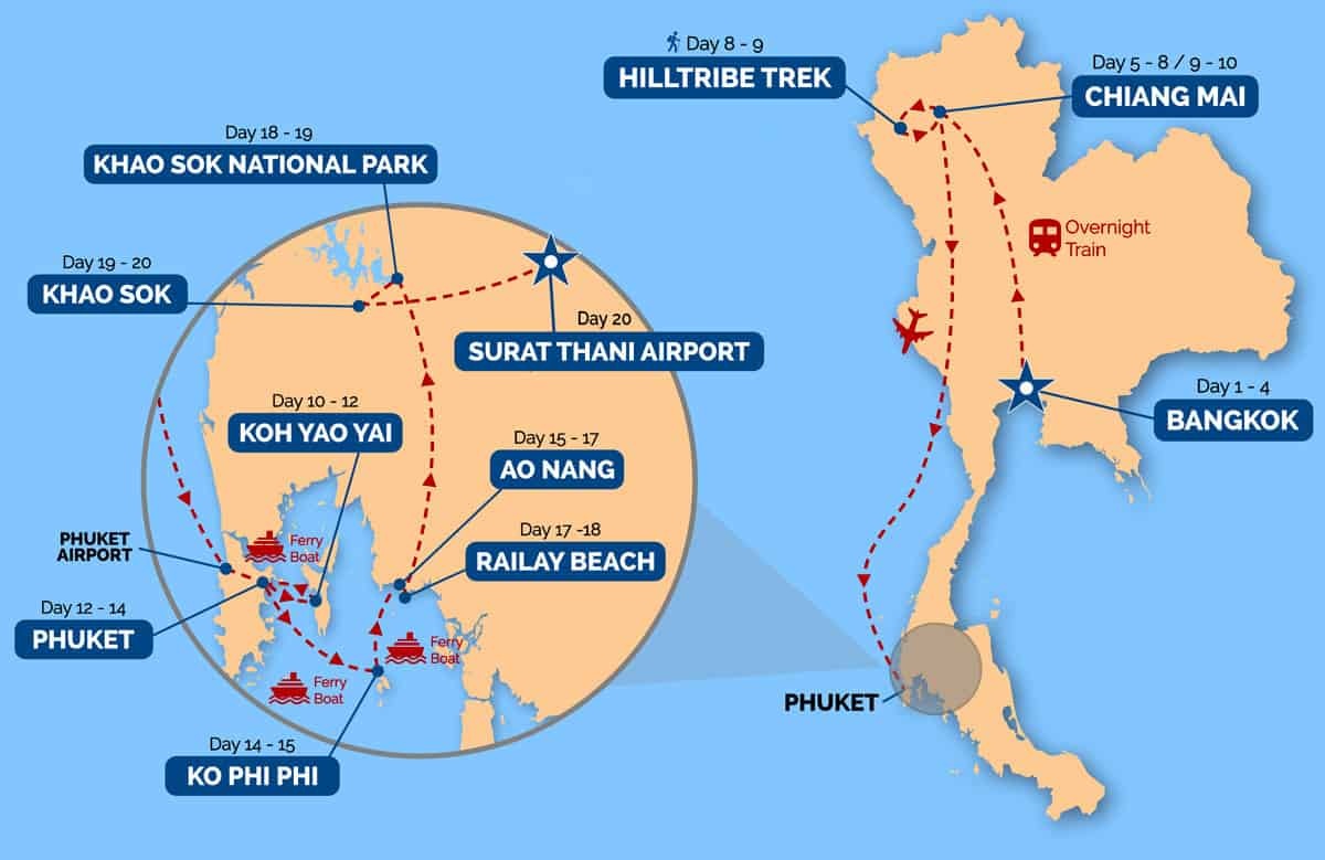 tourhub | One Life Adventures | Thailand Expedition 20 Day Tour | Tour Map