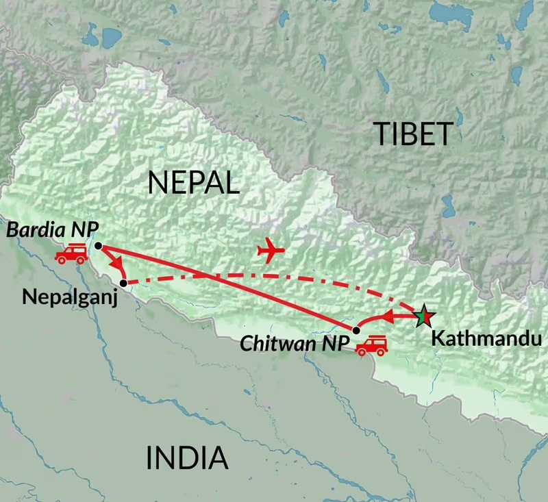 tourhub | Encounters Travel | Nepal Wildlife Safari tour | Tour Map