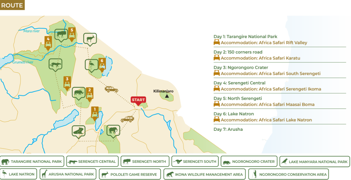 tourhub | Beach and Safari Holidays | African Road Expedition: Spotting the Big Five in Tanzania | Tour Map