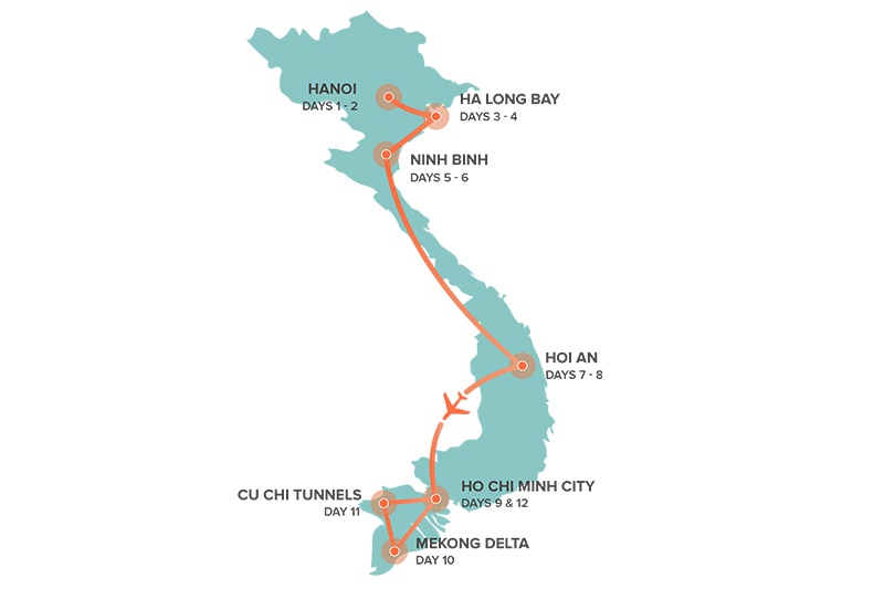 tourhub | Intro Travel | Vietnam Intro 12 day | Tour Map