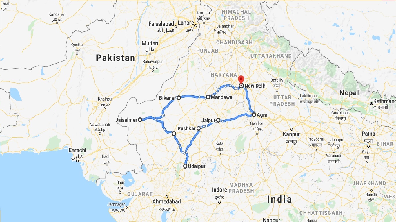 tourhub | UncleSam Holidays | North India with Taj Mahal | Tour Map