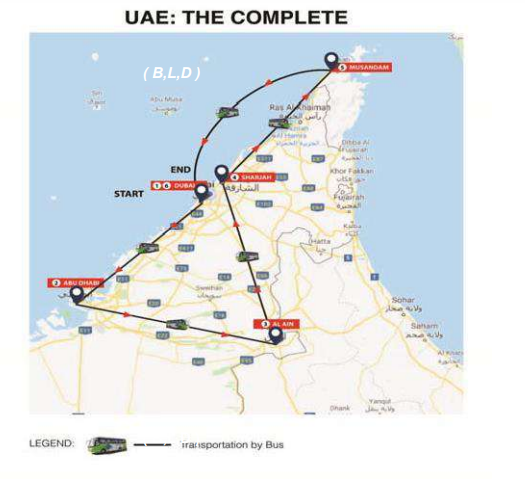 tourhub | Gray Line UAE & Oman | The UAE Complete - Escorted Tour in 4* Hotels – Full Board Plan | Tour Map