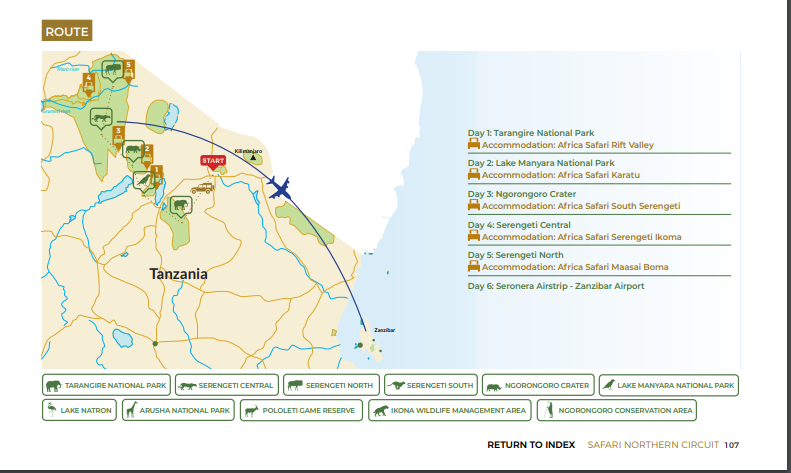 tourhub | Beach and Safari Holidays | Tanzania's Classic Safari Adventure: Icons of the Wild | Tour Map