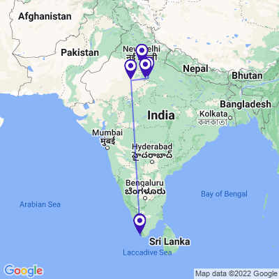 tourhub | UncleSam Holidays | North India with Kovalam Tour | Tour Map