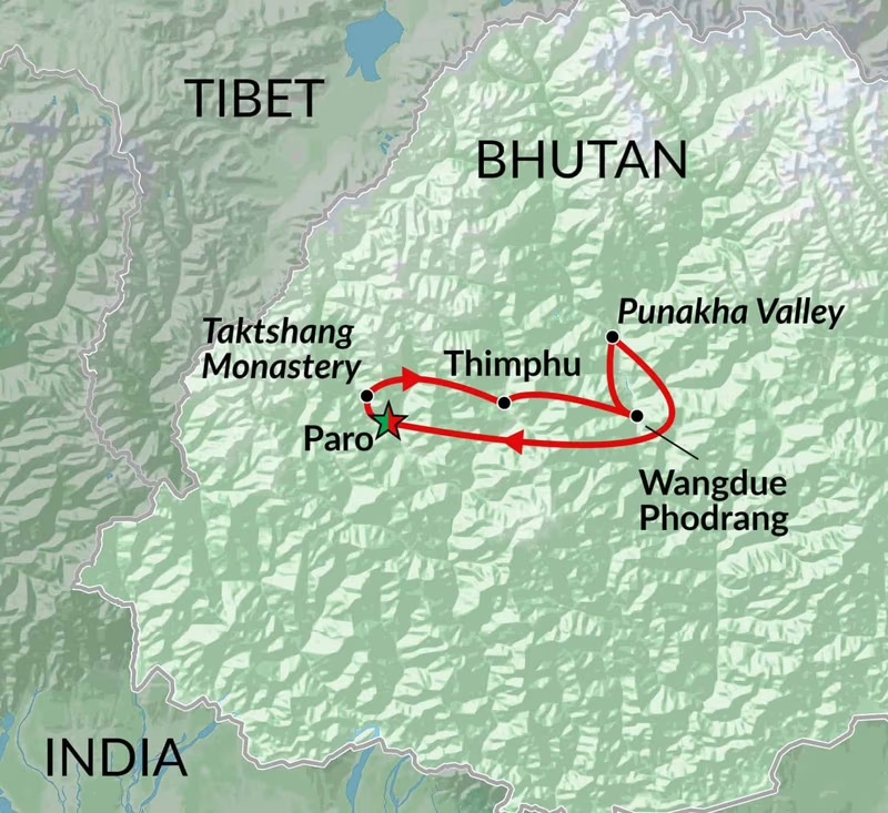 tourhub | Encounters Travel | Bhutan Encounters tour | Tour Map