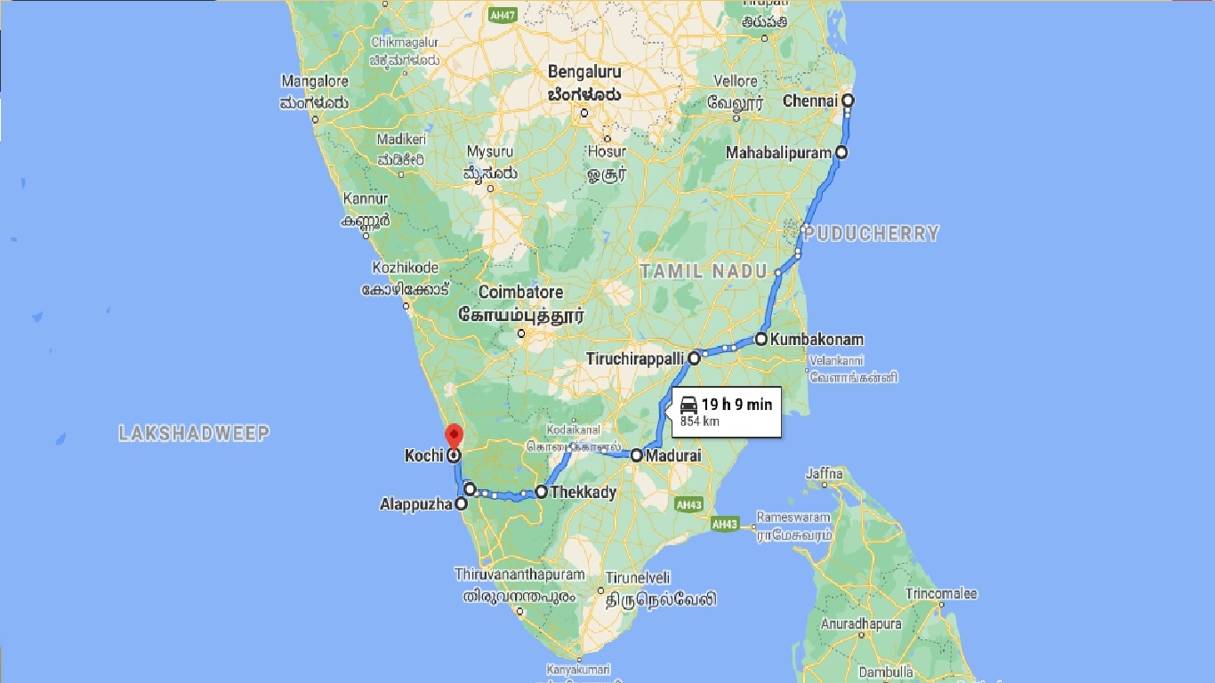 tourhub | UncleSam Holidays | Uncovered South India | Tour Map