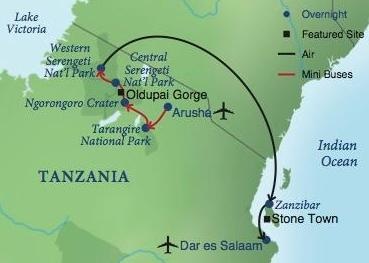 tourhub | Widerange African Safaris | 6 days safari in Tanzania | Tanzania Group Sharing Budget Safaris | Tour Map