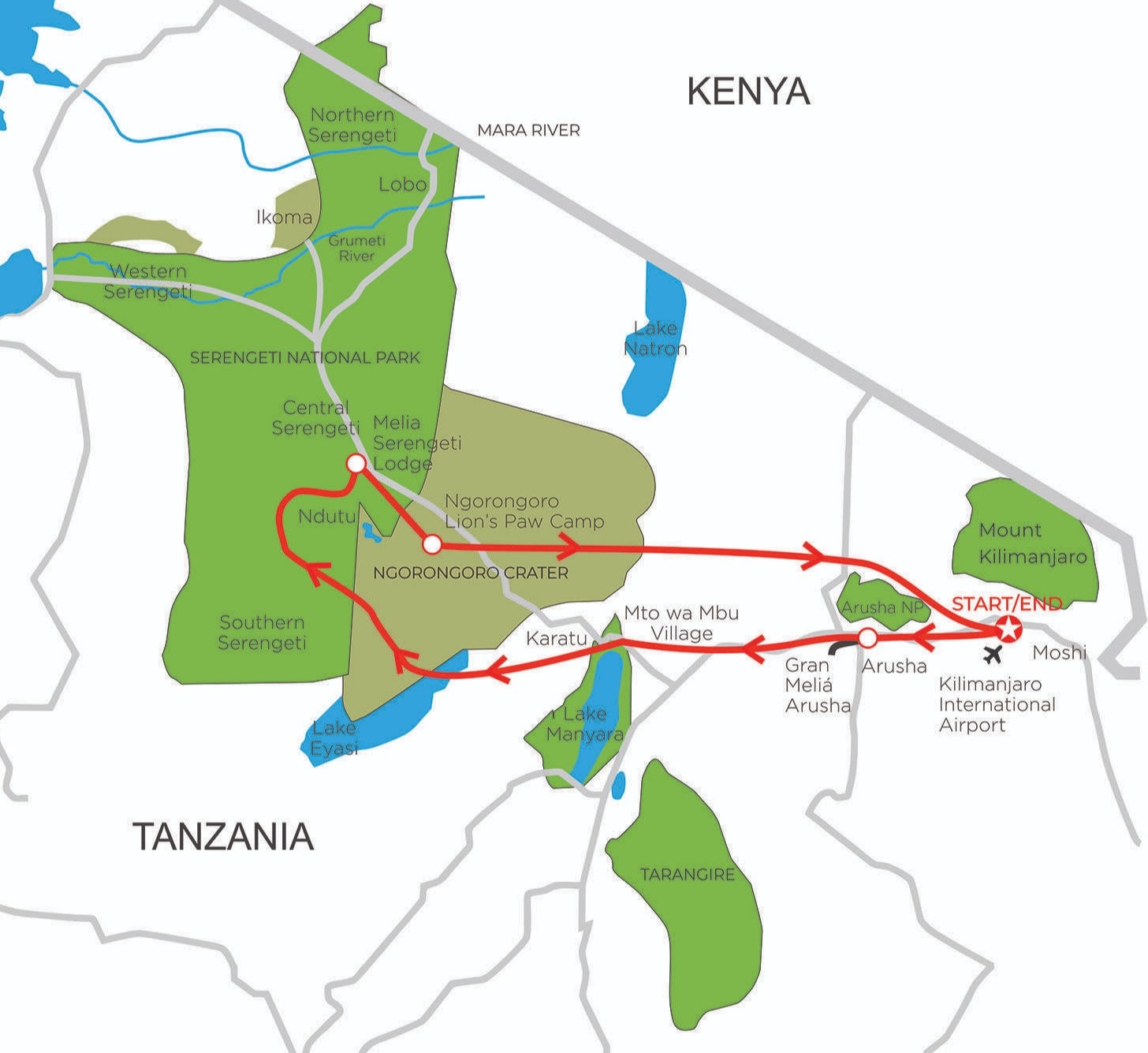 tourhub | Tanzania Royal Tours and Safaris | 3 Days Tanzania Serengeti private Camping Royal Tour | Tour Map