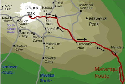 tourhub | Mbega African Safaris | 5 Days Kilimanjaro Climb Marangu Route | Tour Map