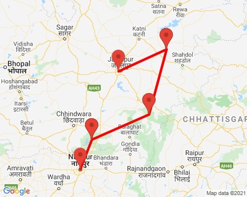 tourhub | Agora Voyages | Incredible Wildlife Safari in Bandhavgarh, Kanha & Pench National Parks | Tour Map