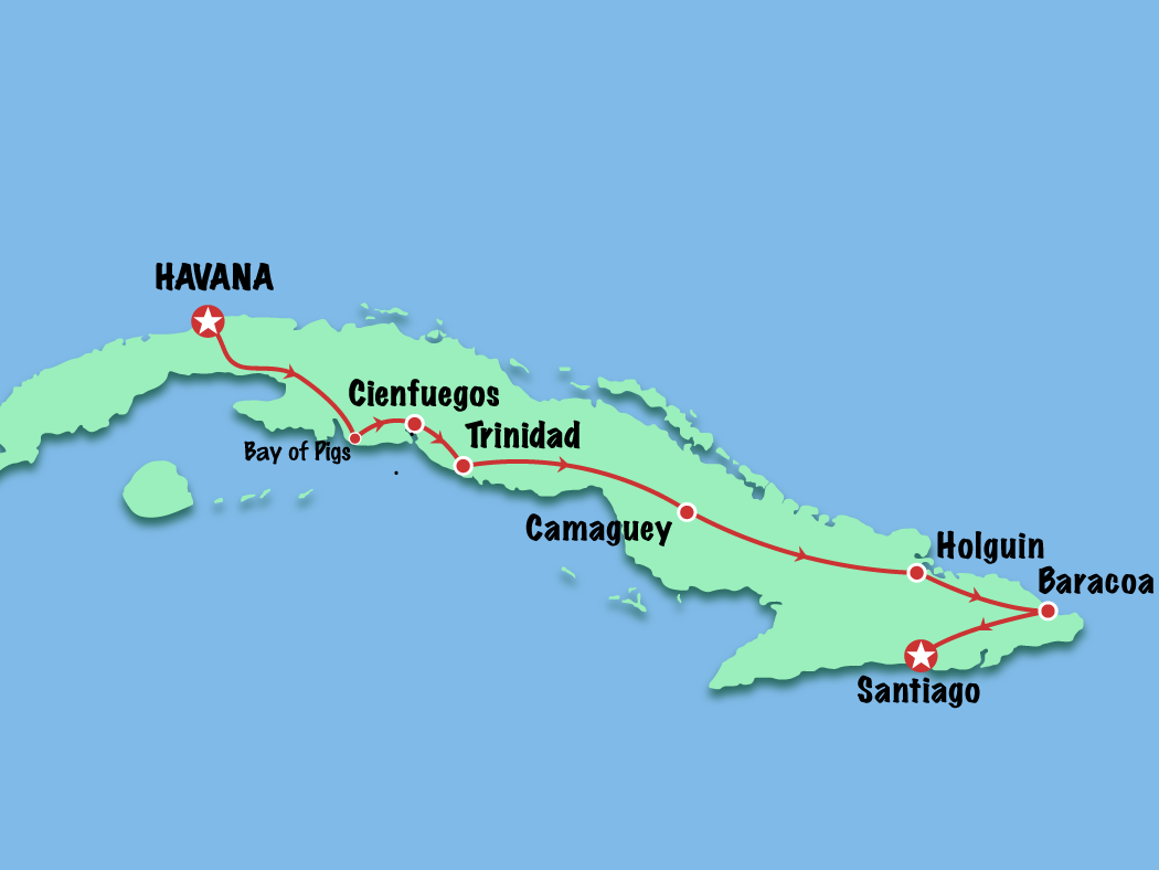 tourhub | Cuban Adventures | 14 Day Cuba Heritage Tour | Tour Map