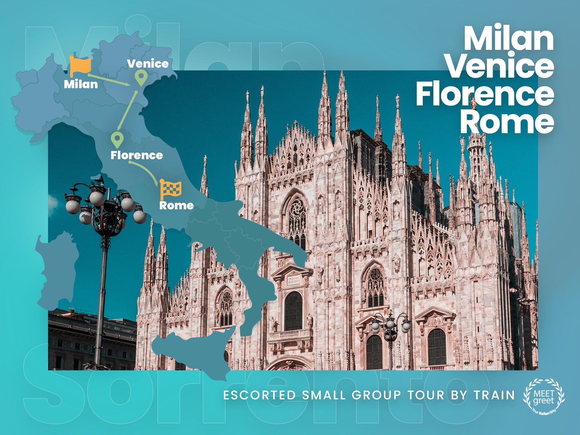 tourhub | Meet & Greet Italy | Milan, Venice, Florence, and Rome, escorted small group by train with luggage service included | Tour Map