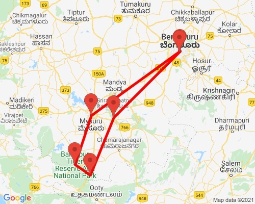 tourhub | Agora Voyages | Bangalore to Mysore and Bandipur National Park | Tour Map