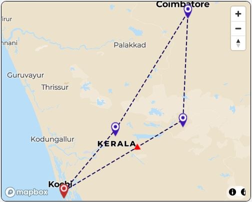 tourhub | Expertise Travels | Adventurous Valparai trip from Kochi - 2 days trip | Tour Map