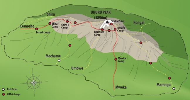 tourhub | Widerange African Safaris | 8 days Lemosho route Kilimanjaro hiking group joining package for 2023,2024,2025 | Tour Map