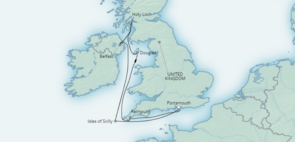 tourhub | Saga Ocean Cruise | Scilly Isles and Western Britain | Tour Map