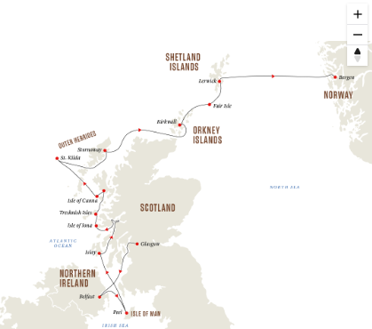 tourhub | HX Hurtigruten Expeditions | Whisky & Wildlife from the Hebrides to the Shetlands | Northbound | Tour Map
