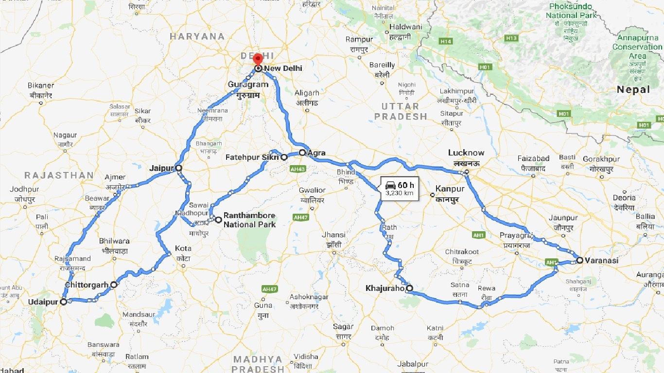 tourhub | UncleSam Holidays | Tour of North India | Tour Map