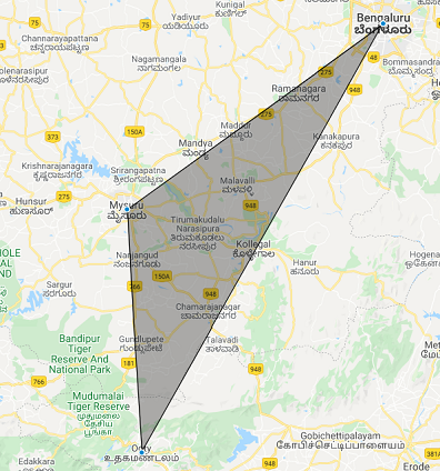 tourhub | Seven Wonder Tour and Travels | South India Golden Triangle Tour | Tour Map