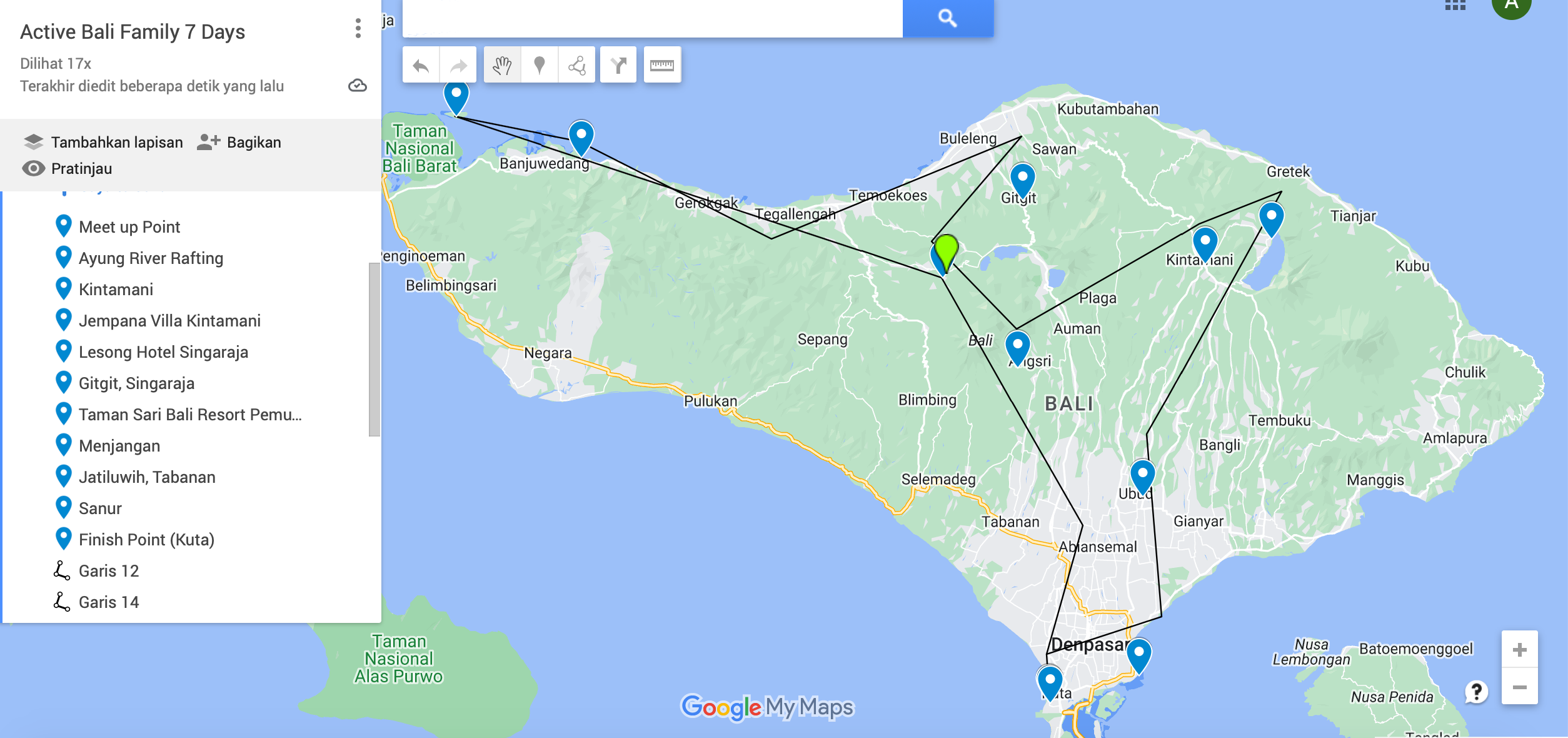 tourhub | Active Bali | Bali Adventure: A 7-Day Exclusive Tour Tailored for Active Families | Tour Map