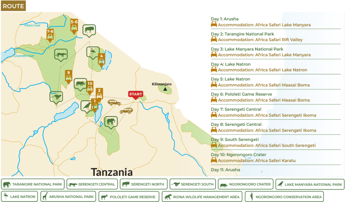 tourhub | Beach and Safari Holidays | The Best of Tanzania | Tour Map