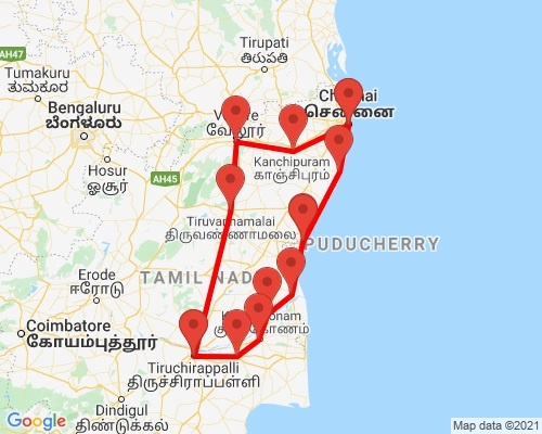 tourhub | Agora Voyages | 6-Day Private Guided South India The Temple Route | Tour Map
