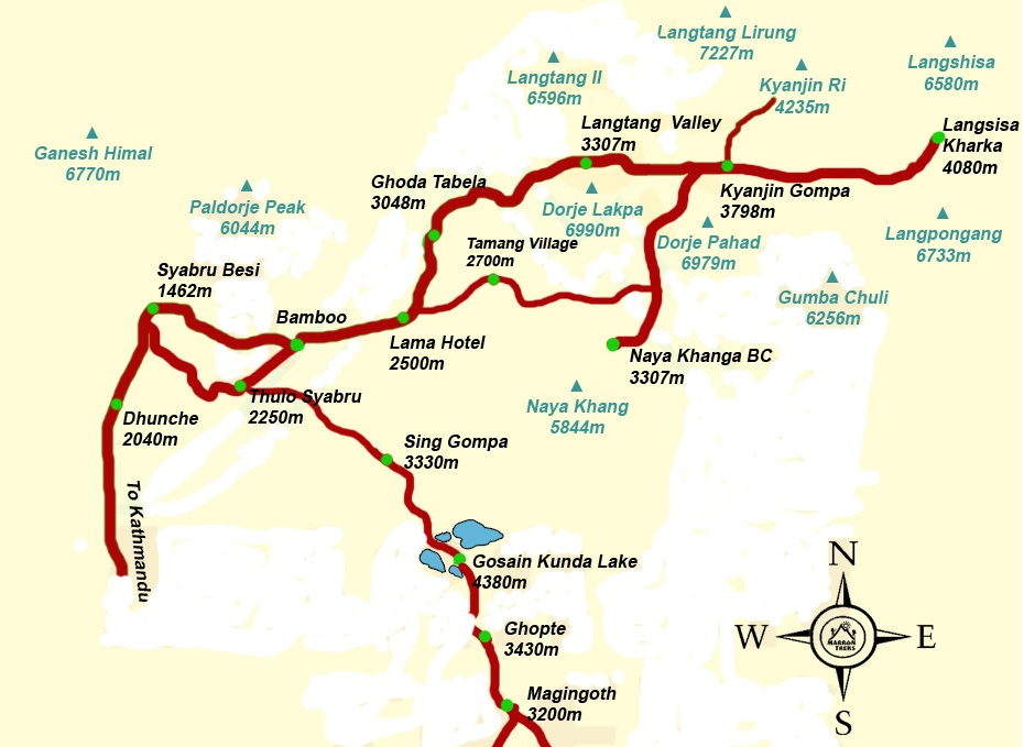 tourhub | Mount Adventure Holidays | Gosainkunda Lake Trek | Tour Map