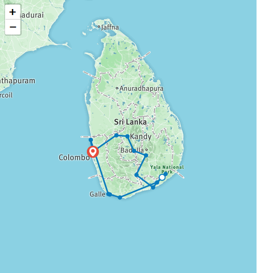 tourhub | Stelaran Holidays | Discover Sri Lanka Tour | Tour Map