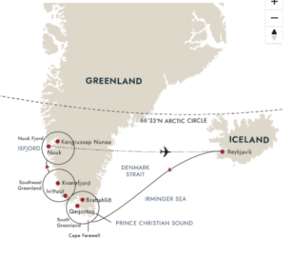 tourhub | HX Hurtigruten Expeditions | Discovering Greenland – From Reykjavík to Nuuk | Tour Map