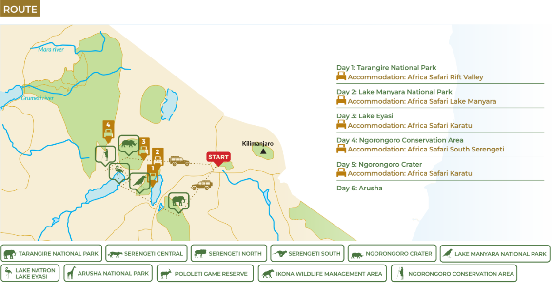 tourhub | Beach and Safari Holidays | From Arusha: 6 Days Private Safari Eastern Great Rift Valley | Tour Map