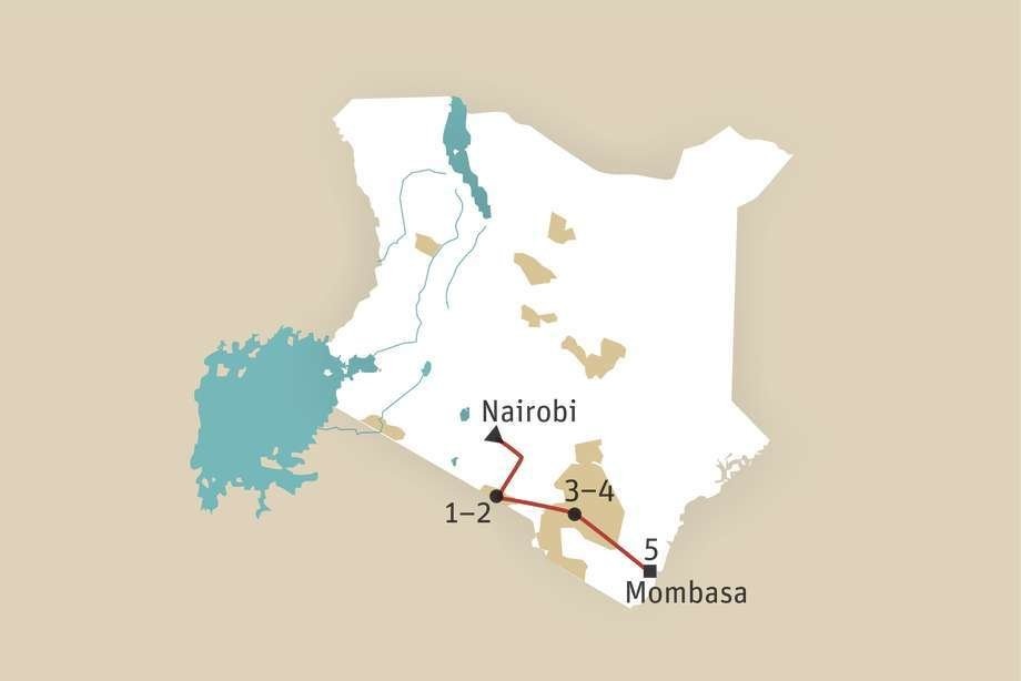 tourhub | Africa Safari Bookings Advisory Center | 9 DAYS KENYA WILDLIFE SAFARI AND MOMBASA BEACH HOLIDAYS | Tour Map