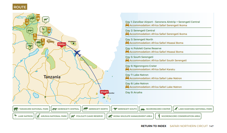 tourhub | Beach and Safari Holidays | A 9-Day Wildlife Expedition in the Serengeti | Tour Map