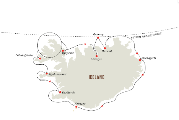 tourhub | HX Hurtigruten Expeditions | Ring of Fire & Ice | Circumnavigation of Iceland in Summer | Tour Map