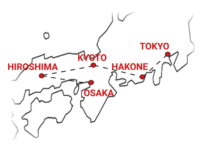tourhub | The Dragon Trip | 13-day Budget Japan Tour | JP-JP13-ADVT | Route Map