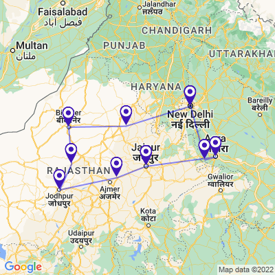 tourhub | UncleSam Holidays | 11 Days Rajasthan Tour | Tour Map