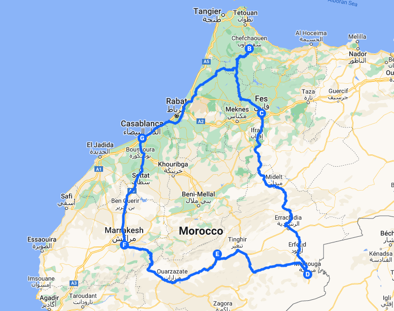 tourhub | Morocco Private Tours | FemmeVoyage: Unveiling Morocco's Wonders in 7 Days | Tour Map