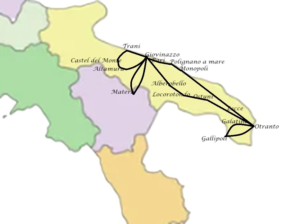 tourhub | Stile Italiano Tours | Mediterranean Flavours: a Locals' Journey through Apulia and Matera | Tour Map