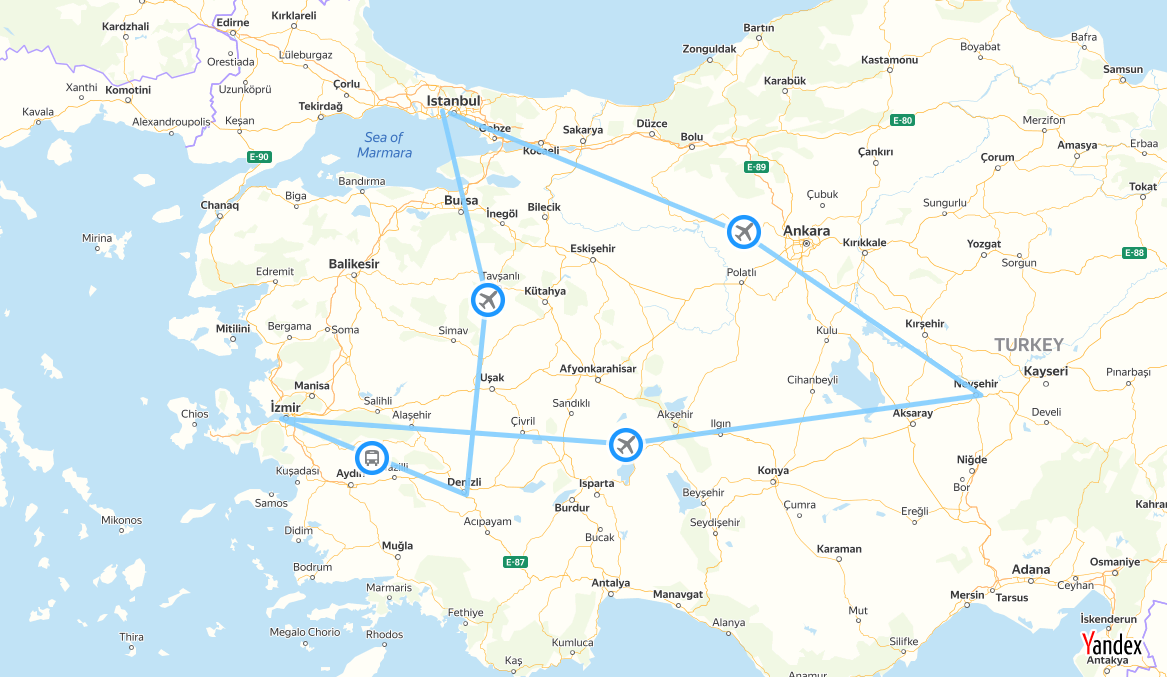 tourhub | Tour Altinkum Travel | Magnificent Turkey Tour-Seven Days | 39776P107 | Route Map