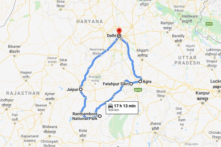 tourhub | Alkof Holidays | Golden Triangle Tour with Ranthambore | Tour Map