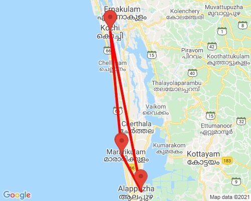 tourhub | Agora Voyages | Cochin to Alleppey & Marari Beach Getaway | Tour Map