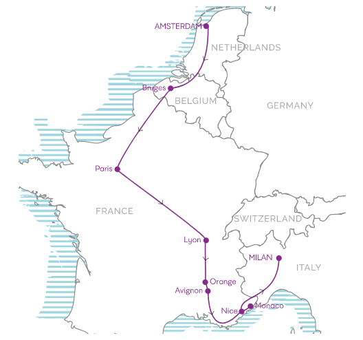 tourhub | U. | 11-Days Route de Soleil - European Rail Trail Travel | Tour Map