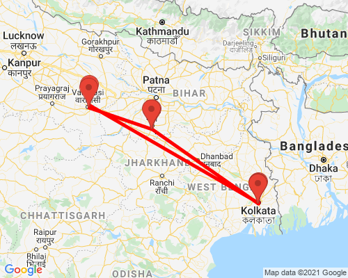 tourhub | Agora Voyages | Kolkata, Bodhgaya & Varanasi Tour | Tour Map