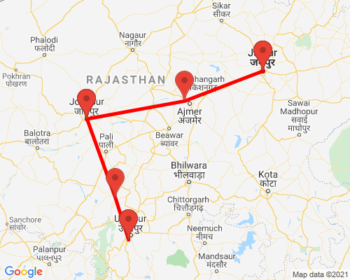 tourhub | Agora Voyages | Udaipur, Ranakpur, Jodhpur, Pushkar & Jaipur - Exotic Rajasthan | Tour Map