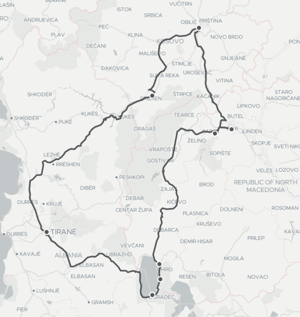 tourhub | Good Albania | Mini Tour: Kosovo & N. Macedonia from Tirana | 4 Days | Tour Map