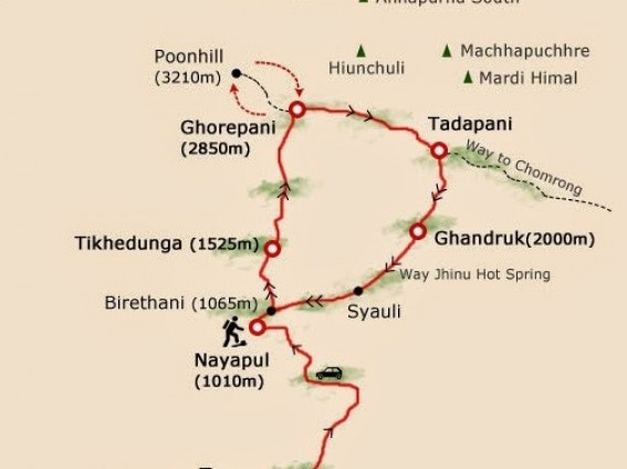 tourhub | Go Nepal Travel Tours & Trekking  | Ghorepani Poonhill Trekking | Tour Map