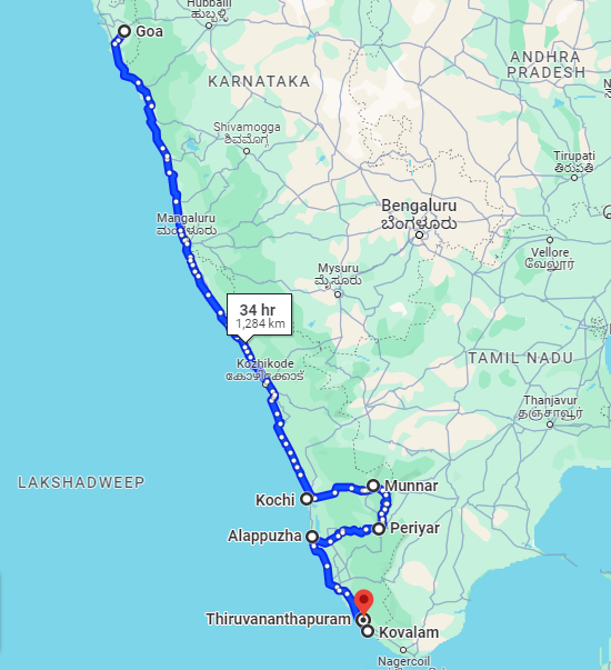 tourhub | Offbeat India Tours | 13 Days Goa Kerala Tour | Tour Map