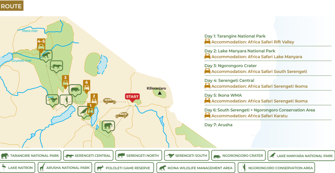 tourhub | Beach and Safari Holidays | Tanzanian Safari: In the Footsteps of Wildlife | Tour Map