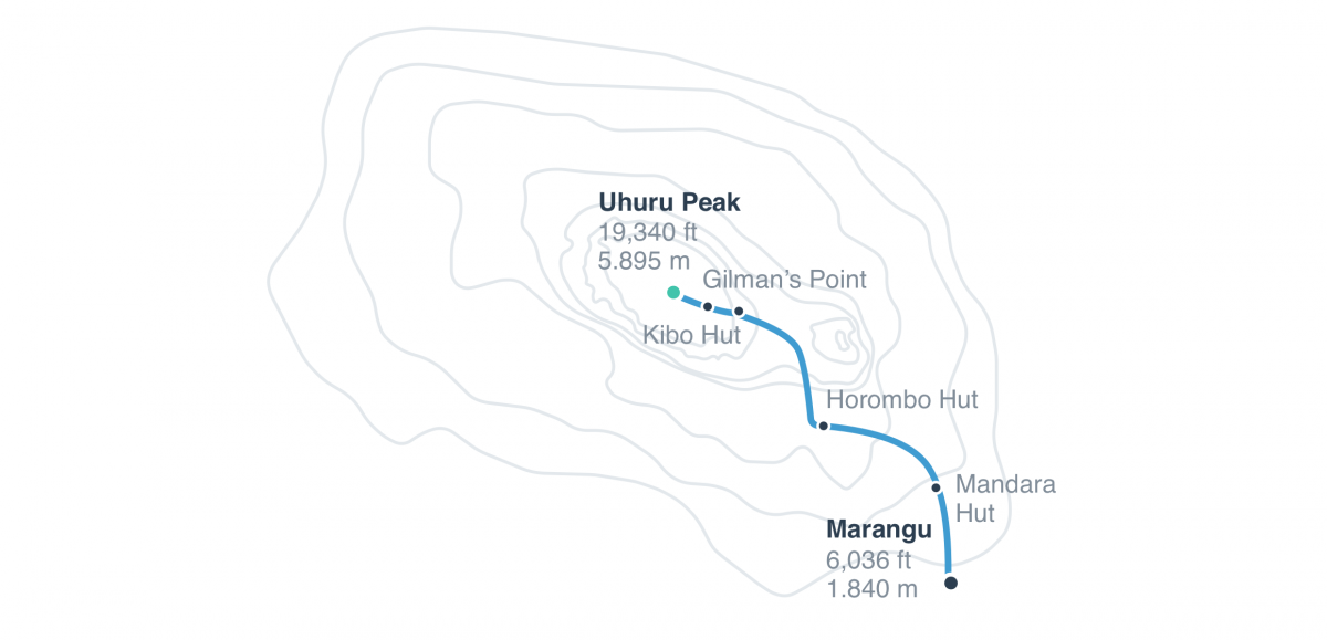 tourhub | Spider Tours And Safaris | MOUNT KILIMANJARO CLIMBING VIA MARANGU ROUTE 5 DAY TANZANIA | Tour Map