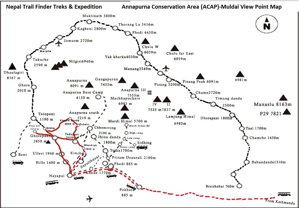 tourhub | Nepal Trail Finder Treks & Expedition | Muldai View Point Trek | Tour Map