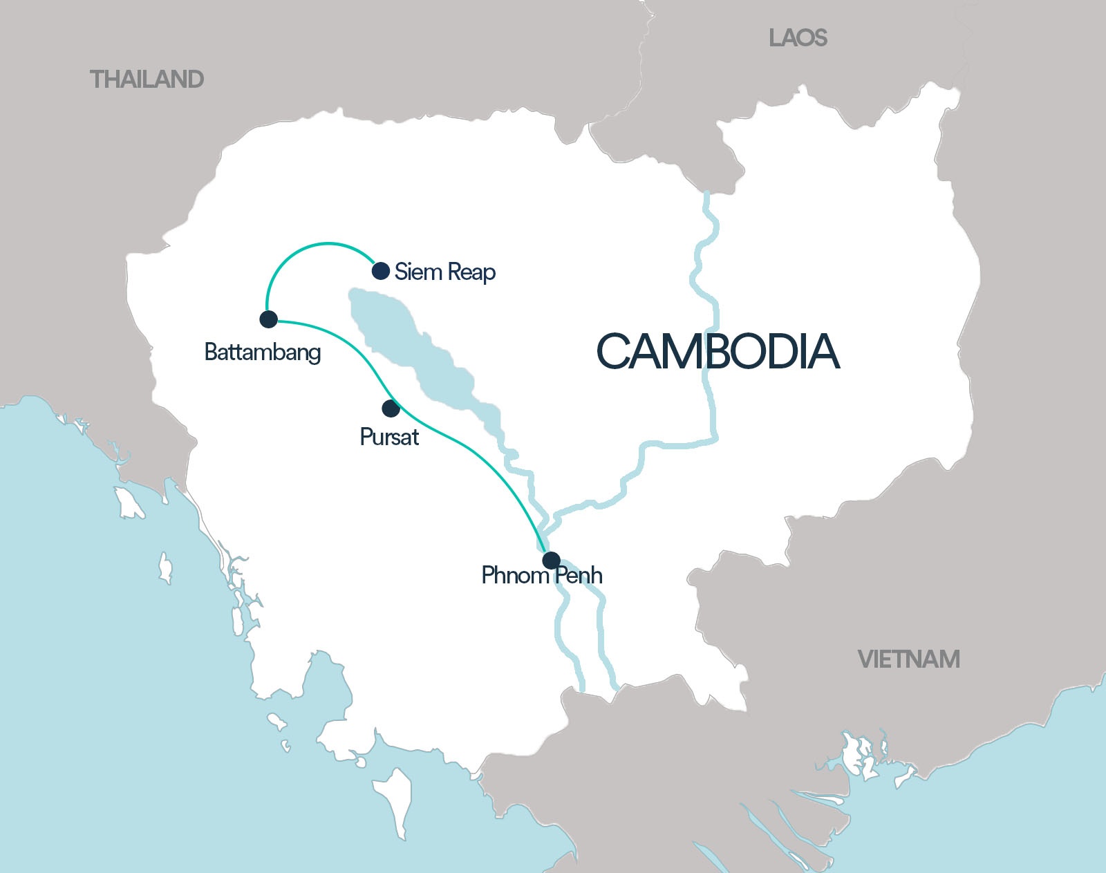 tourhub | Social Cycles | Cambodia Cycling Adventure | Siem Reap to Phnom Penh | Tour Map